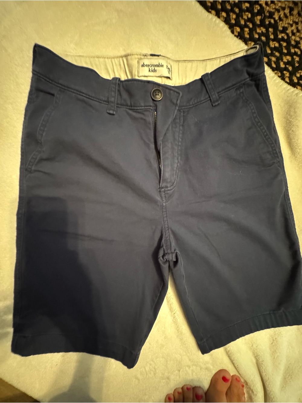 abercrombie kids navy flat-front chino shorts